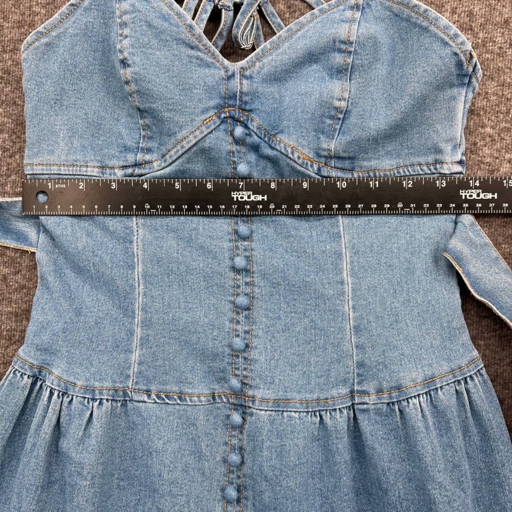 Womens Medium Wash Tiered Denim Maxi Dress O-Ring Strappy Back Blue Size M - Picture 9 of 10